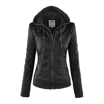 Dames Jas in Leerlook met Afneembare Capuchon