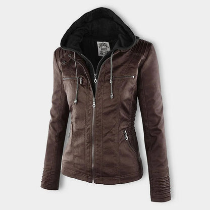 Dames Jas in Leerlook met Afneembare Capuchon