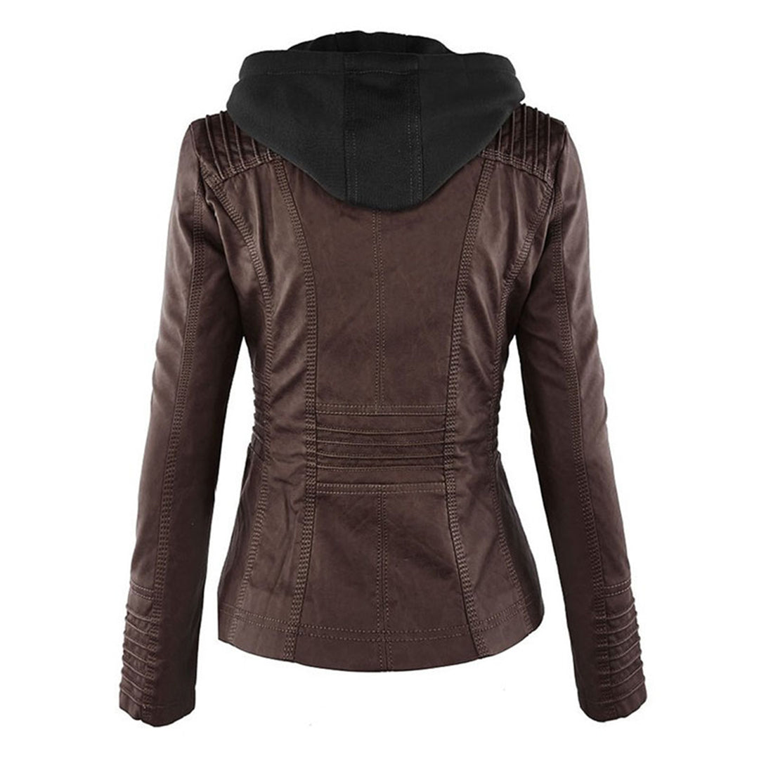Dames Jas in Leerlook met Afneembare Capuchon