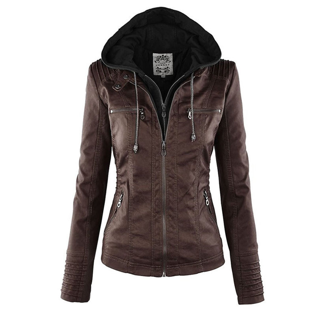 Dames Jas in Leerlook met Afneembare Capuchon