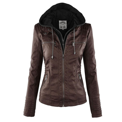 Dames Jas in Leerlook met Afneembare Capuchon