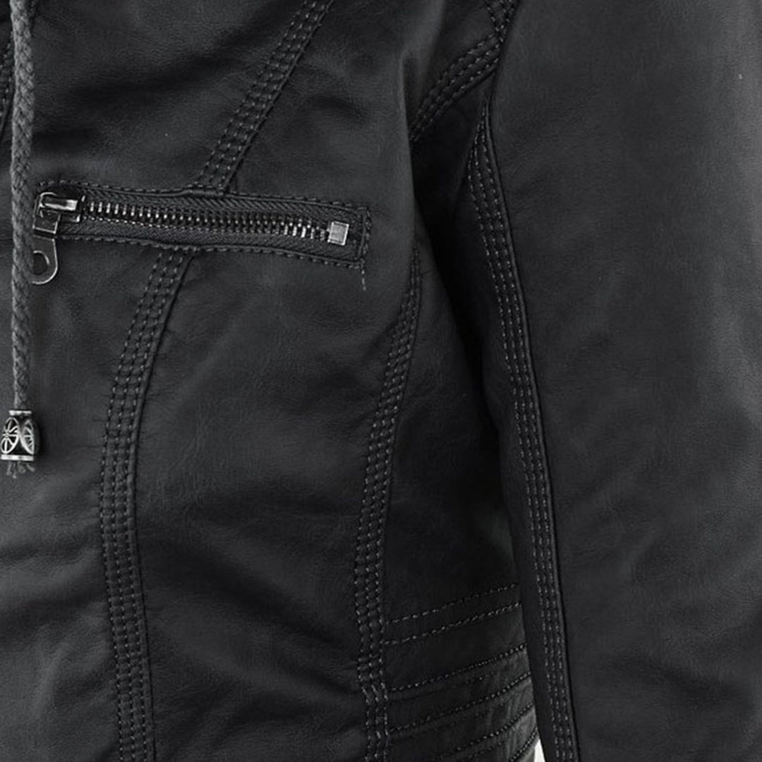 Dames Jas in Leerlook met Afneembare Capuchon
