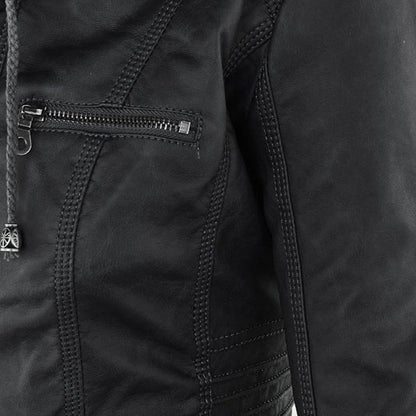 Dames Jas in Leerlook met Afneembare Capuchon