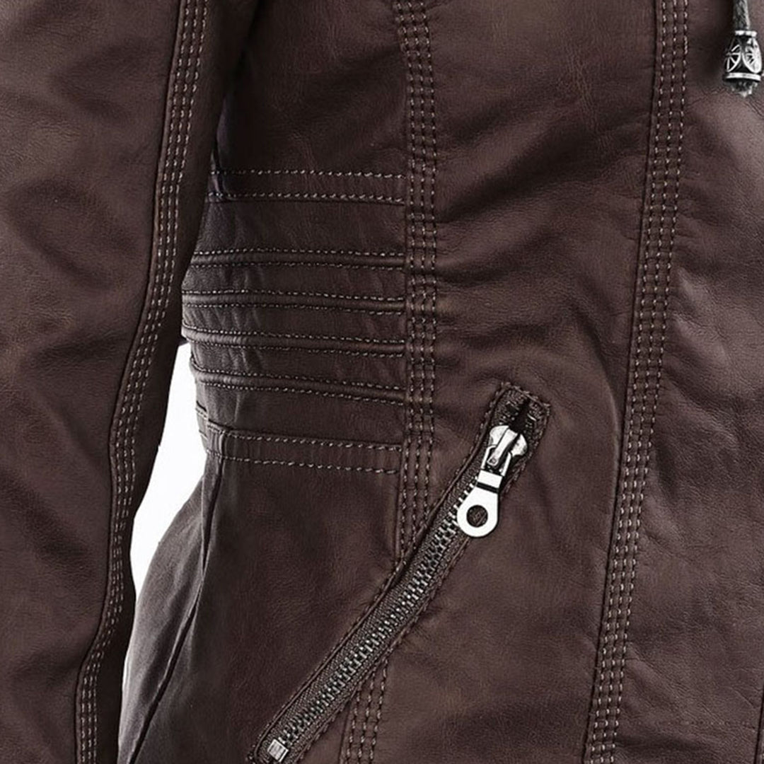Dames Jas in Leerlook met Afneembare Capuchon