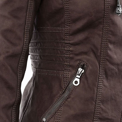 Dames Jas in Leerlook met Afneembare Capuchon