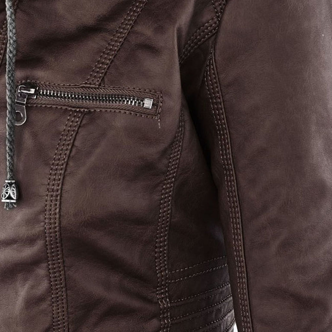 Dames Jas in Leerlook met Afneembare Capuchon