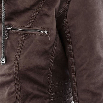 Dames Jas in Leerlook met Afneembare Capuchon