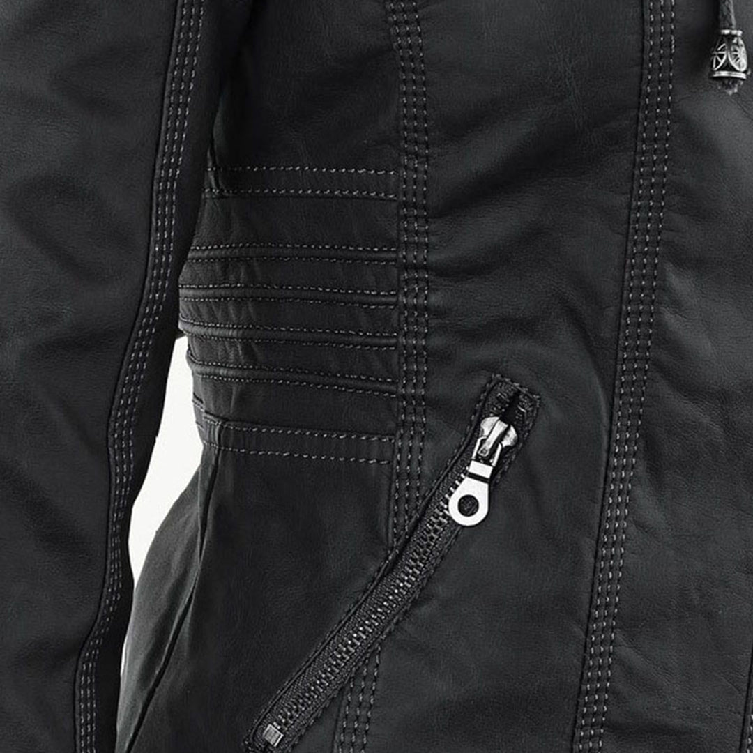 Dames Jas in Leerlook met Afneembare Capuchon