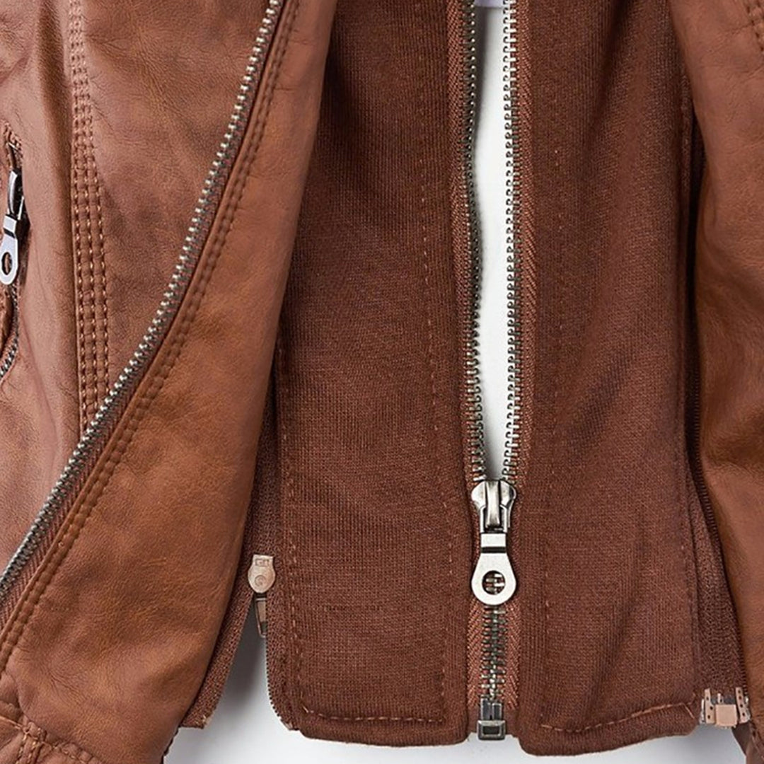 Dames Jas in Leerlook met Afneembare Capuchon