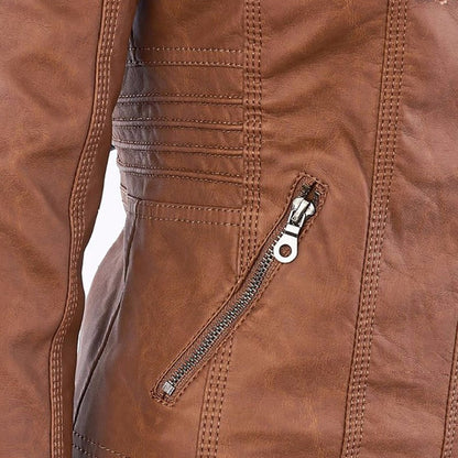 Dames Jas in Leerlook met Afneembare Capuchon