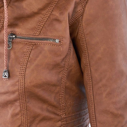 Dames Jas in Leerlook met Afneembare Capuchon