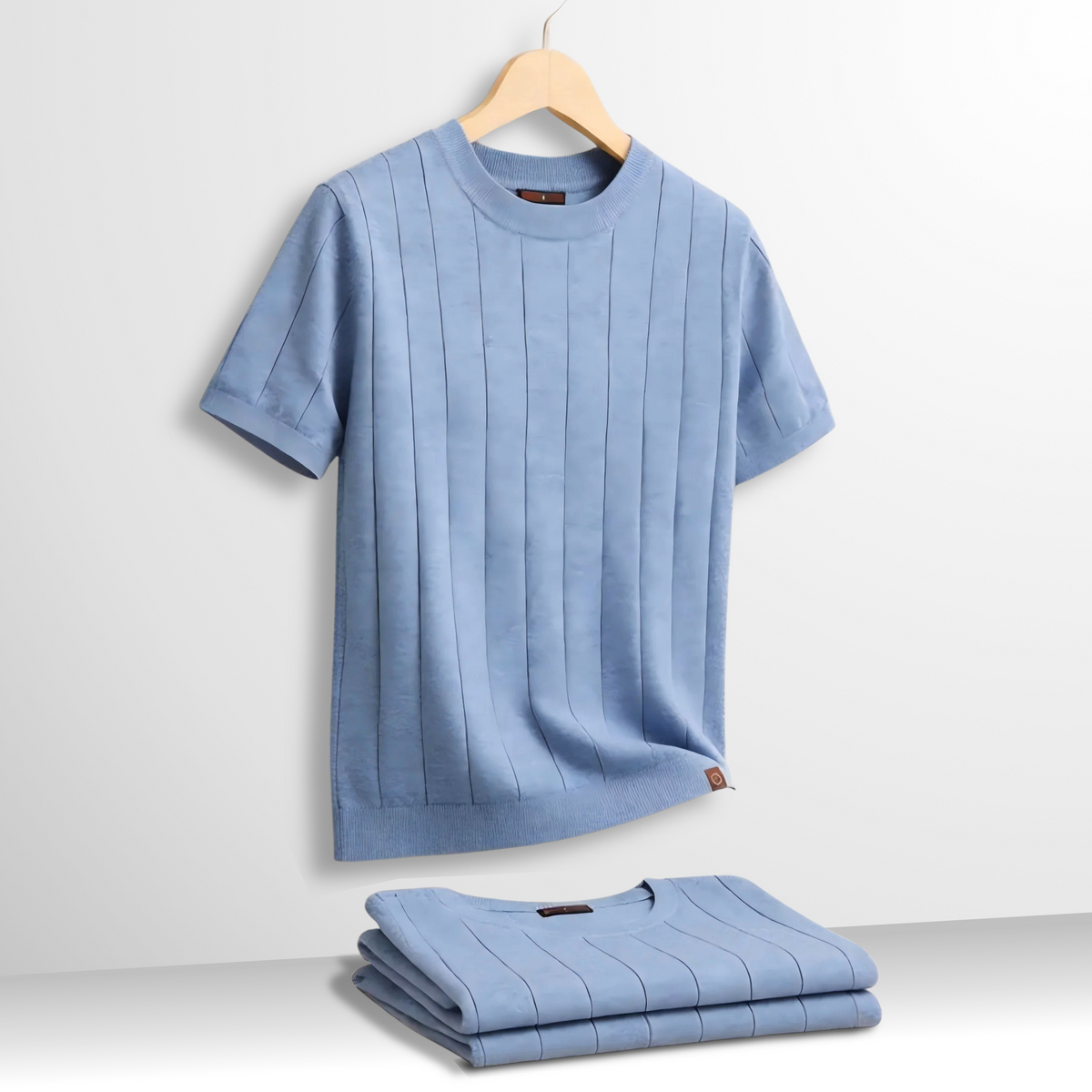 Geribd Heren T-shirt – Blauw, Beige, Zwart of Espresso