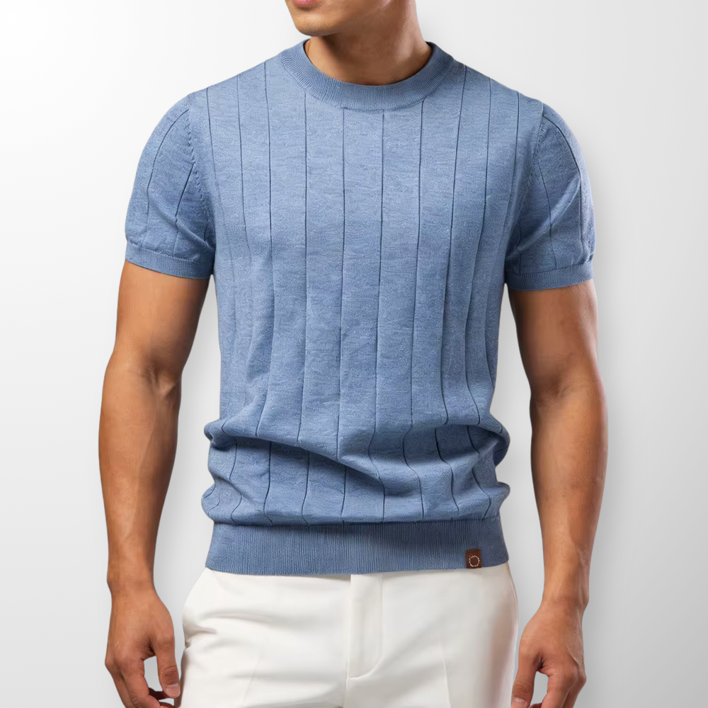 Geribd Heren T-shirt – Blauw, Beige, Zwart of Espresso