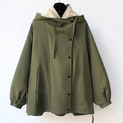 Dames Tweekleurige Trenchcoat – Groen, Abrikoos of Zwart