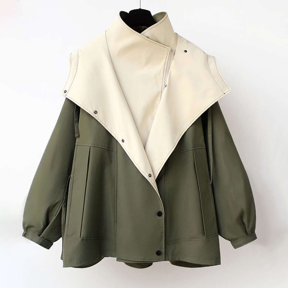 Dames Tweekleurige Trenchcoat – Groen, Abrikoos of Zwart