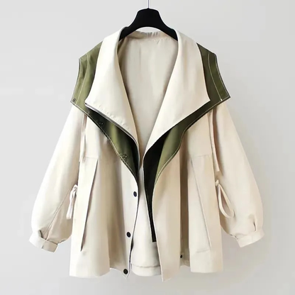 Dames Tweekleurige Trenchcoat – Groen, Abrikoos of Zwart