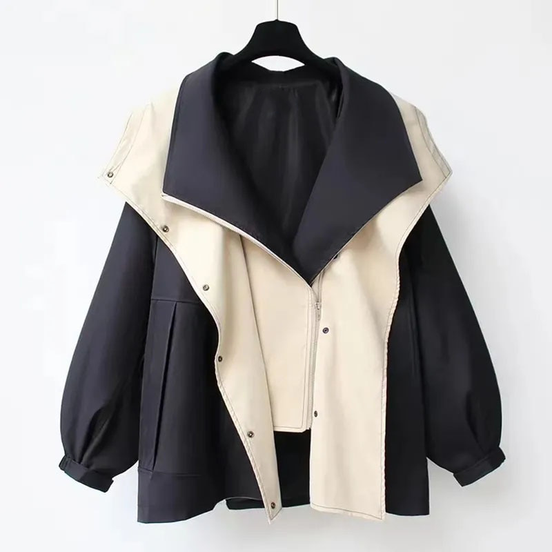 Dames Tweekleurige Trenchcoat – Groen, Abrikoos of Zwart