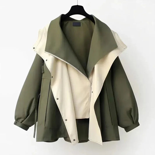 Dames Tweekleurige Trenchcoat – Groen, Abrikoos of Zwart