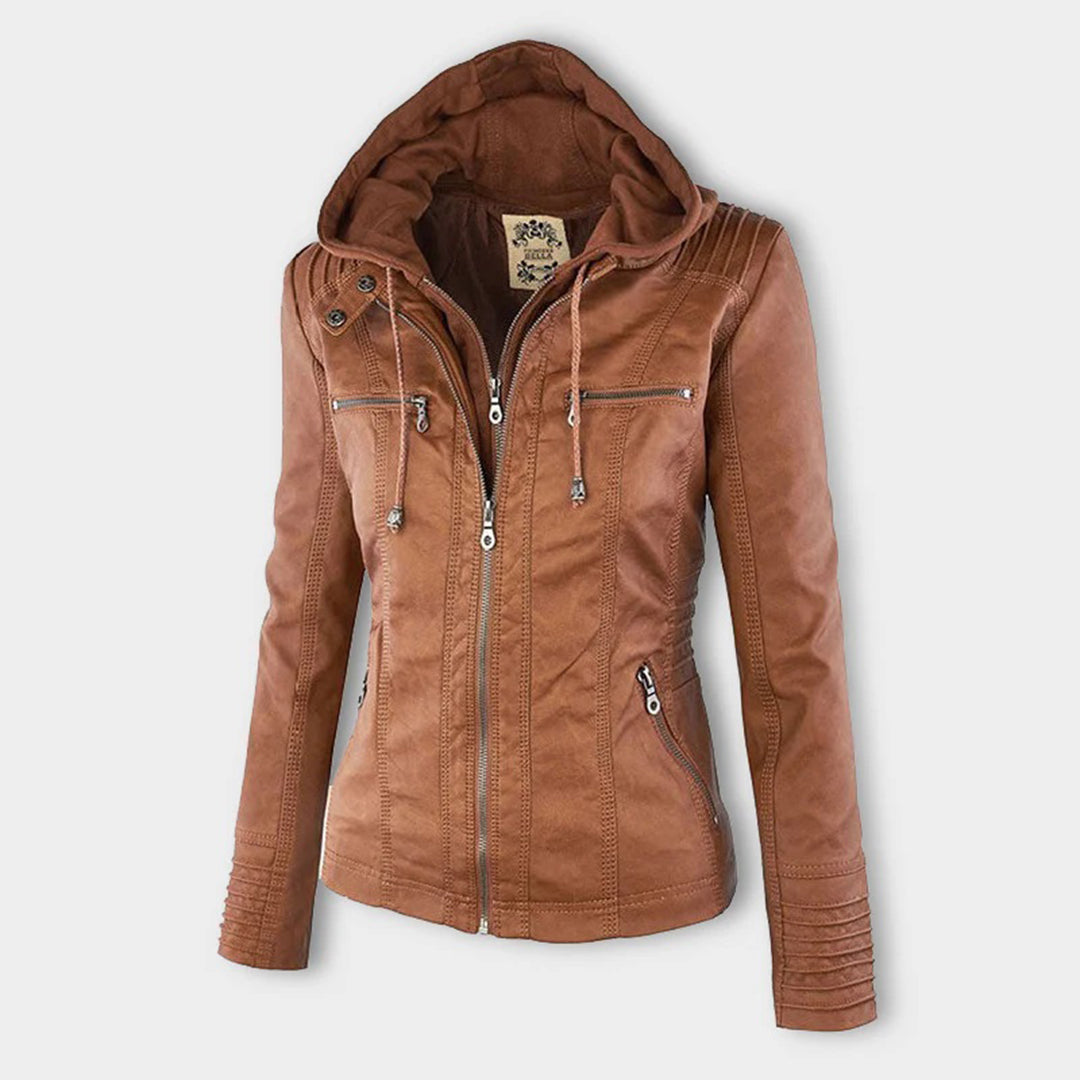 Dames Jas in Leerlook met Afneembare Capuchon