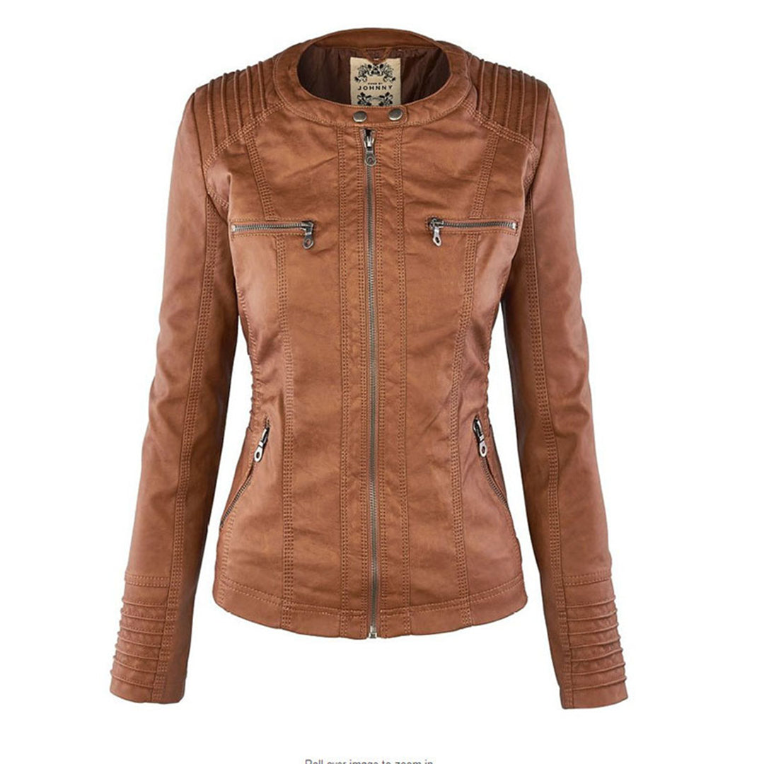 Dames Jas in Leerlook met Afneembare Capuchon
