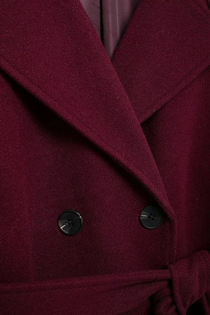 Dames Bordeaux Jas met Dubbele Knopenrij en Ceintuur