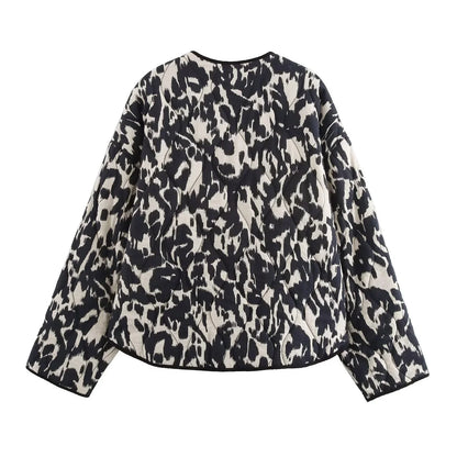 Dames Herfstjas met All-over Print – Zwart