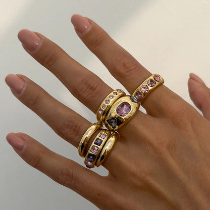 Set van Zes Ringen met Paarse Zirkoon – Verstelbaar