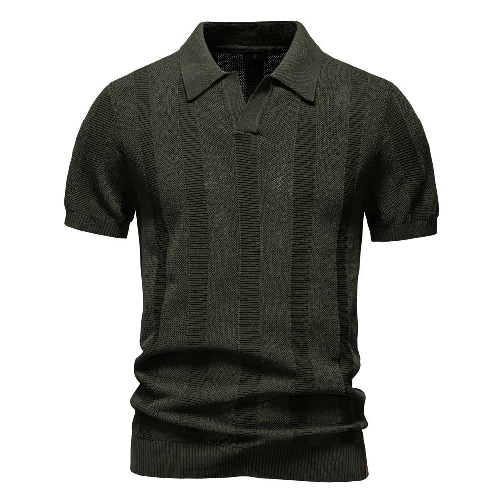 Gestreepte Heren Polo – Grijs, Donkerblauw of Donkergroen