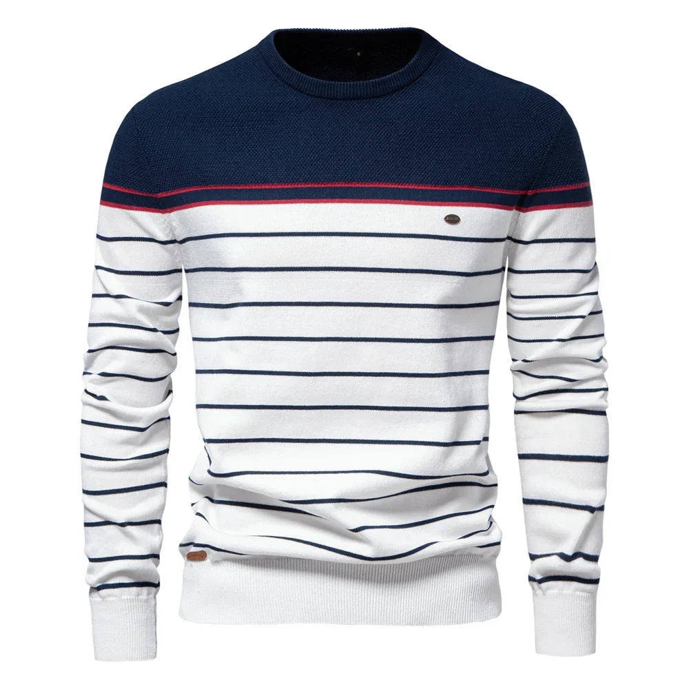 Heren Trui met Streepdesign – Blauw, Rood, Wit of Bruin