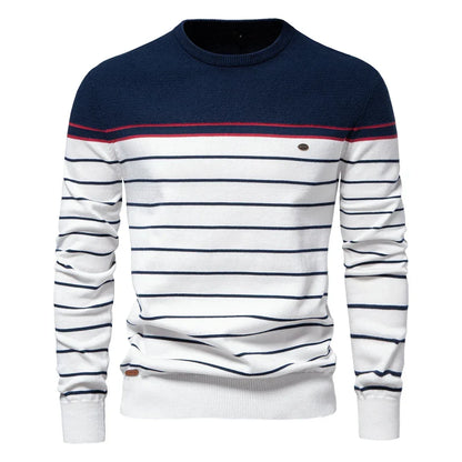Heren Trui met Streepdesign – Blauw, Rood, Wit of Bruin