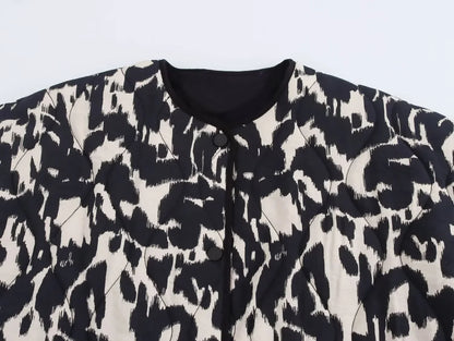Dames Herfstjas met All-over Print – Zwart