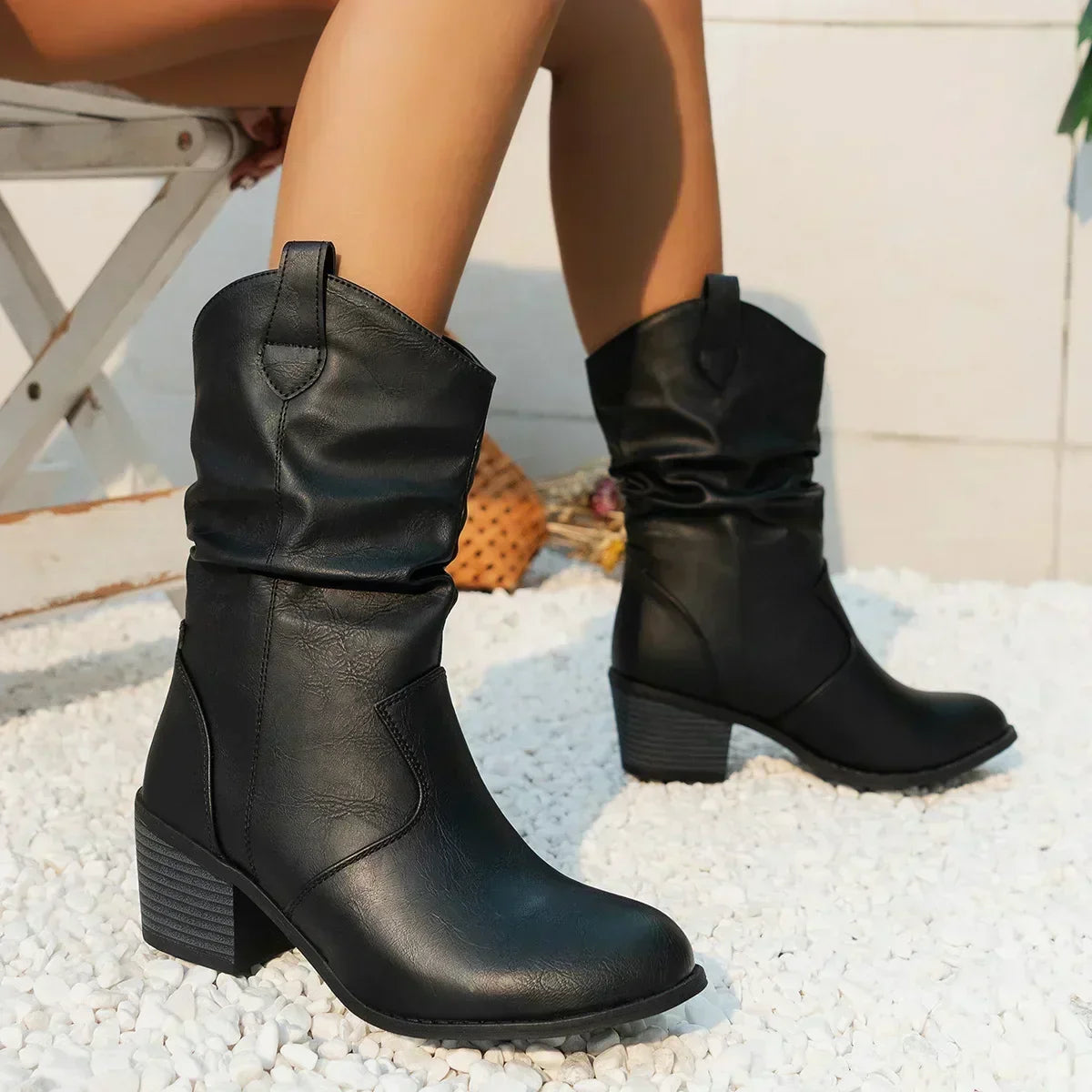 Mid-Calf Western Boots voor Dames – Zwart of Bruin