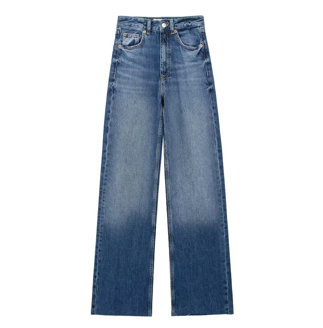 Blauwe Dames Broek met Wijde Pijpen