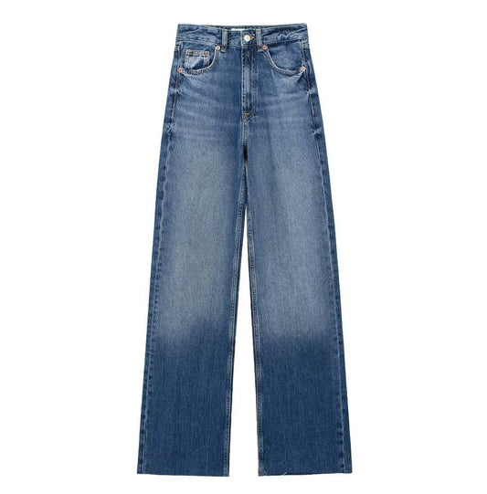 Blauwe Dames Broek met Wijde Pijpen