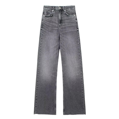 Grijze Dames Broek met Wijde Pijpen