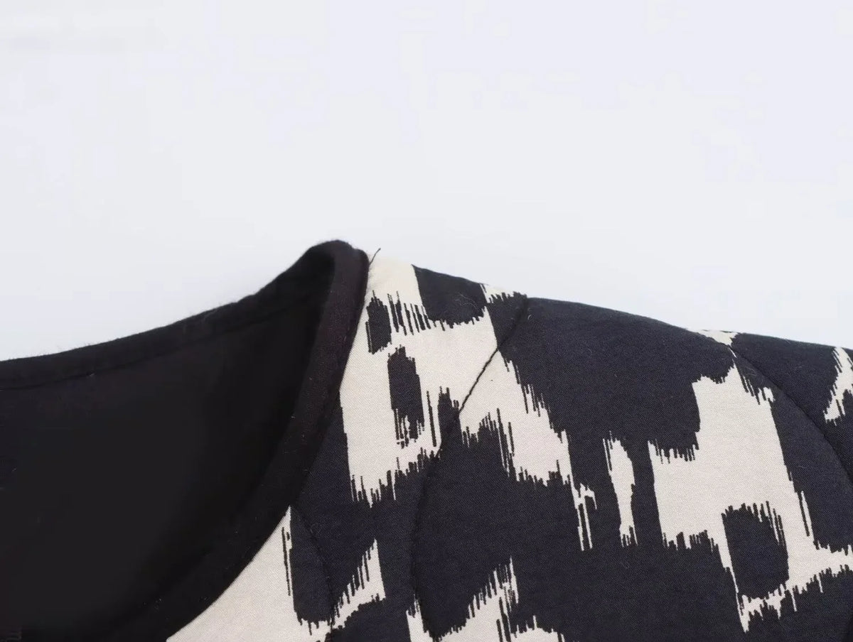 Dames Herfstjas met All-over Print – Zwart