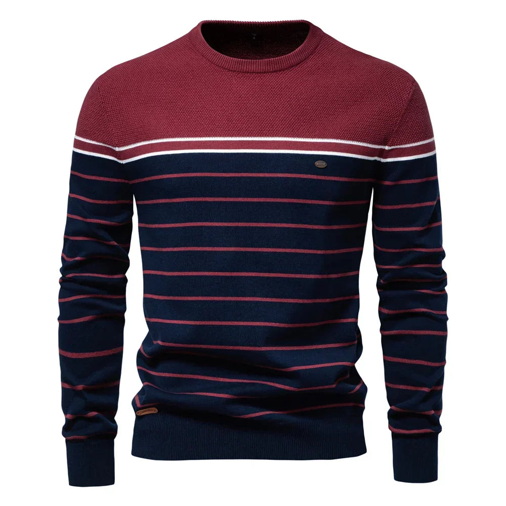 Heren Trui met Streepdesign – Blauw, Rood, Wit of Bruin