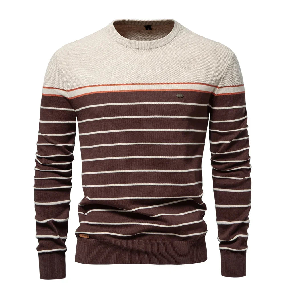 Heren Trui met Streepdesign – Blauw, Rood, Wit of Bruin