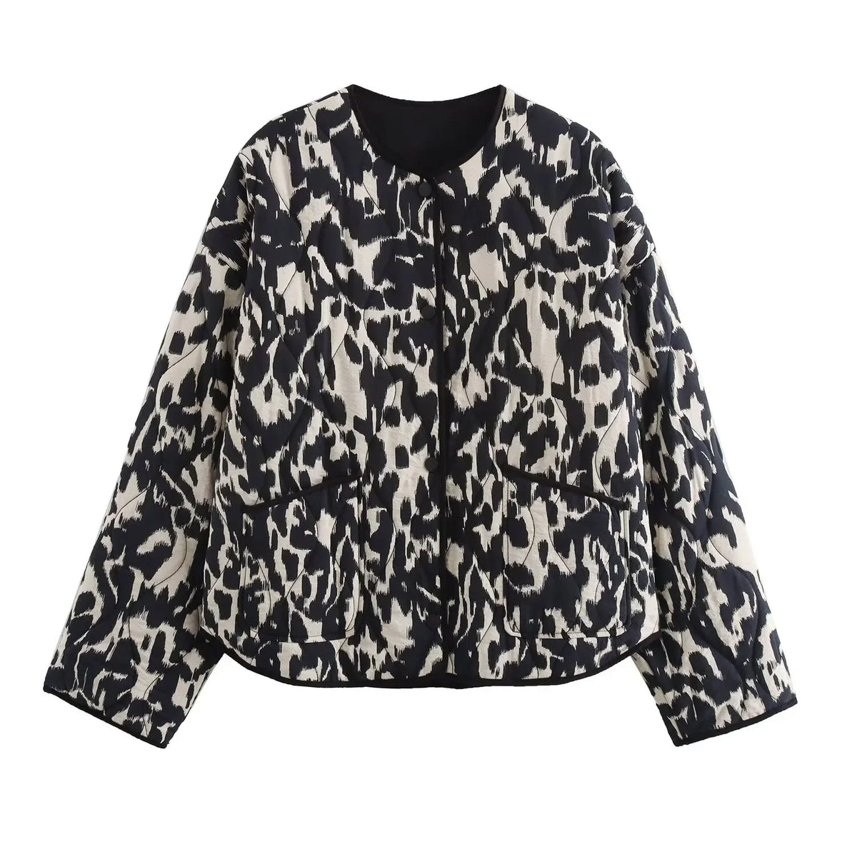 Dames Herfstjas met All-over Print – Zwart