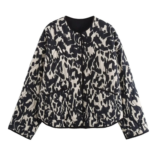 Dames Herfstjas met All-over Print – Zwart