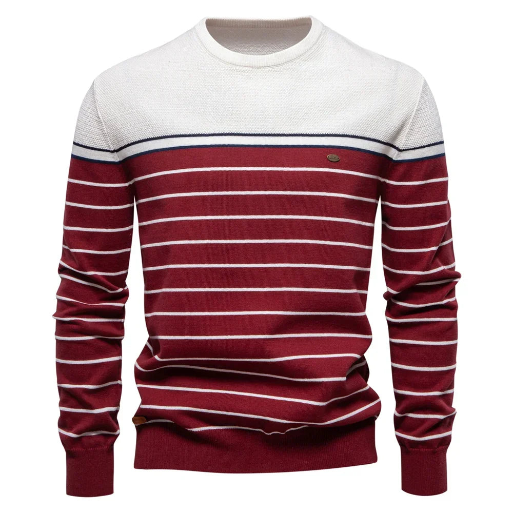 Heren Trui met Streepdesign – Blauw, Rood, Wit of Bruin