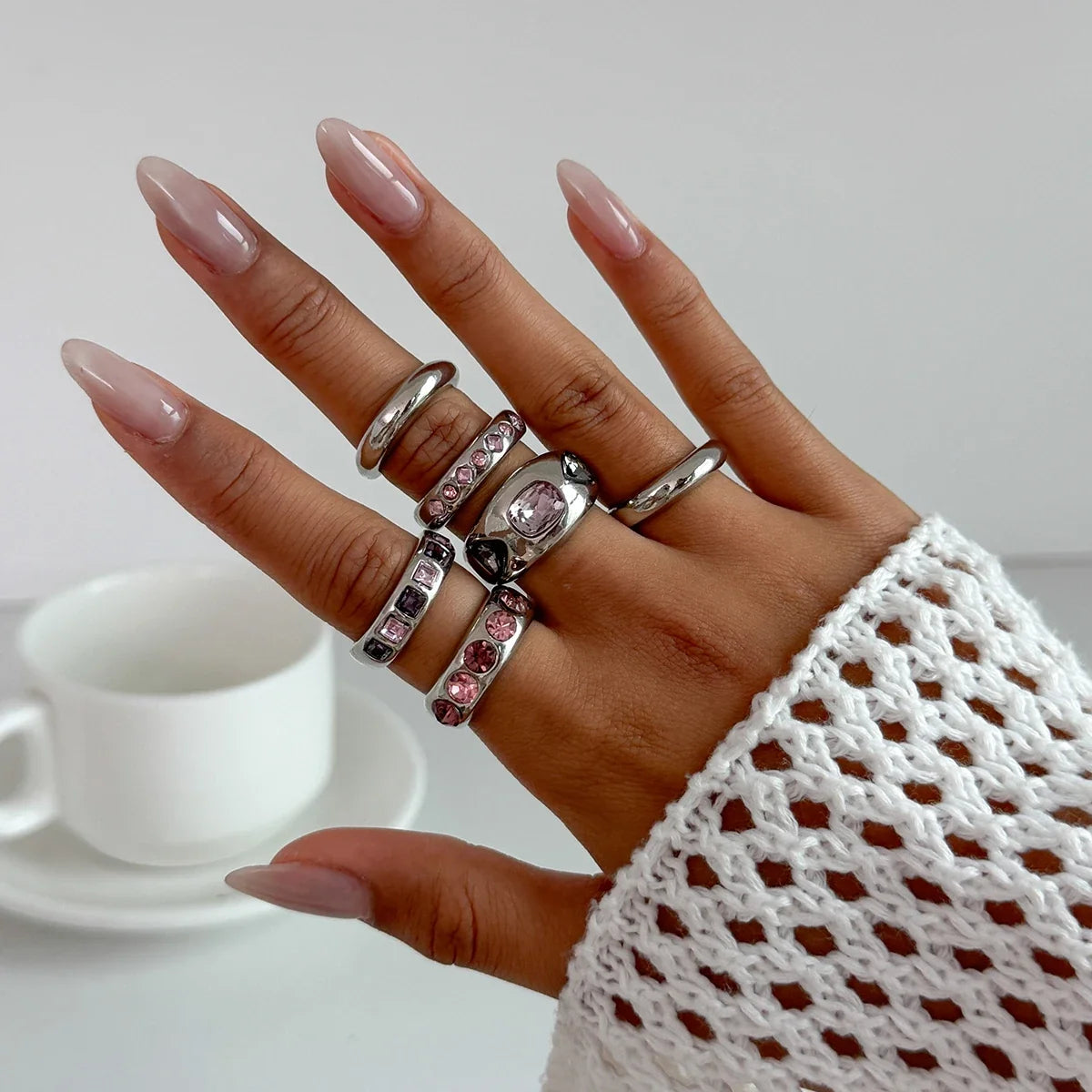 Set van Zes Ringen met Paarse Zirkoon – Verstelbaar