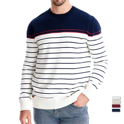 Heren Trui met Streepdesign – Blauw, Rood, Wit of Bruin