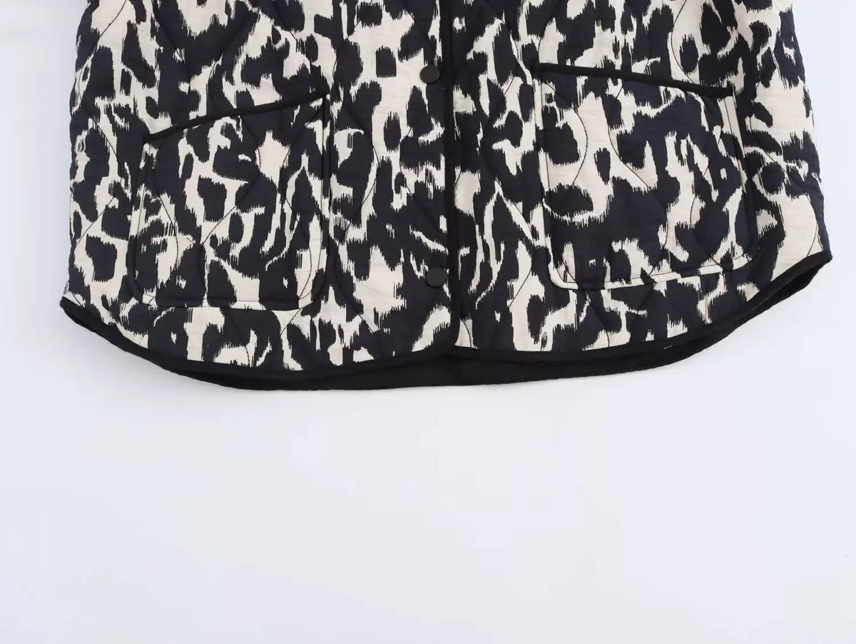 Dames Herfstjas met All-over Print – Zwart