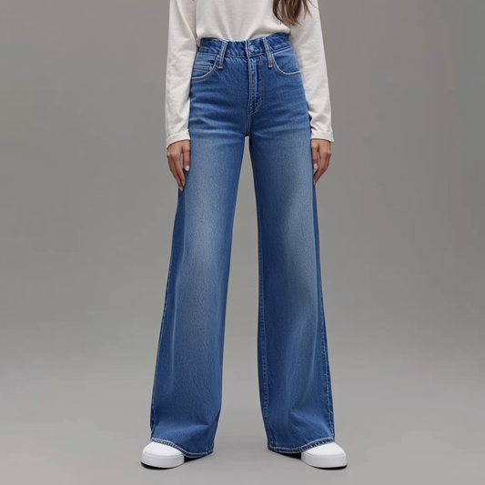 Blauwe Dames Broek met Wijde Pijpen