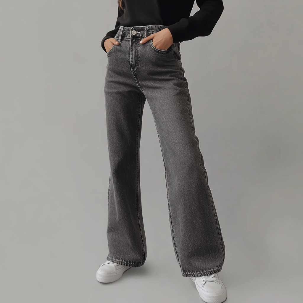 Grijze Dames Broek met Wijde Pijpen