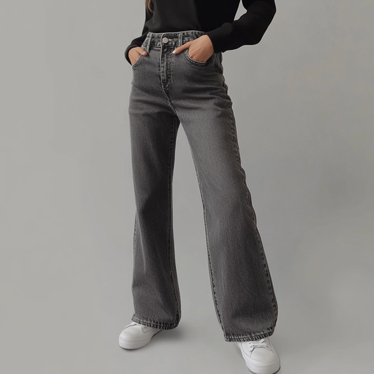 Grijze Dames Broek met Wijde Pijpen