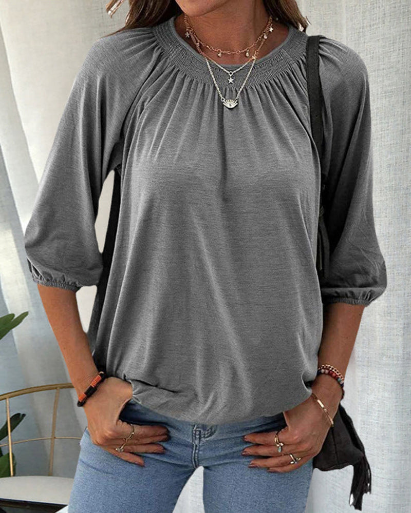 Dames T-shirt met 3/4-mouwen en Ronde Hals
