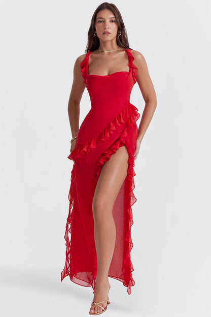 Maxi Jurk met Ruches in Vier Kleuren