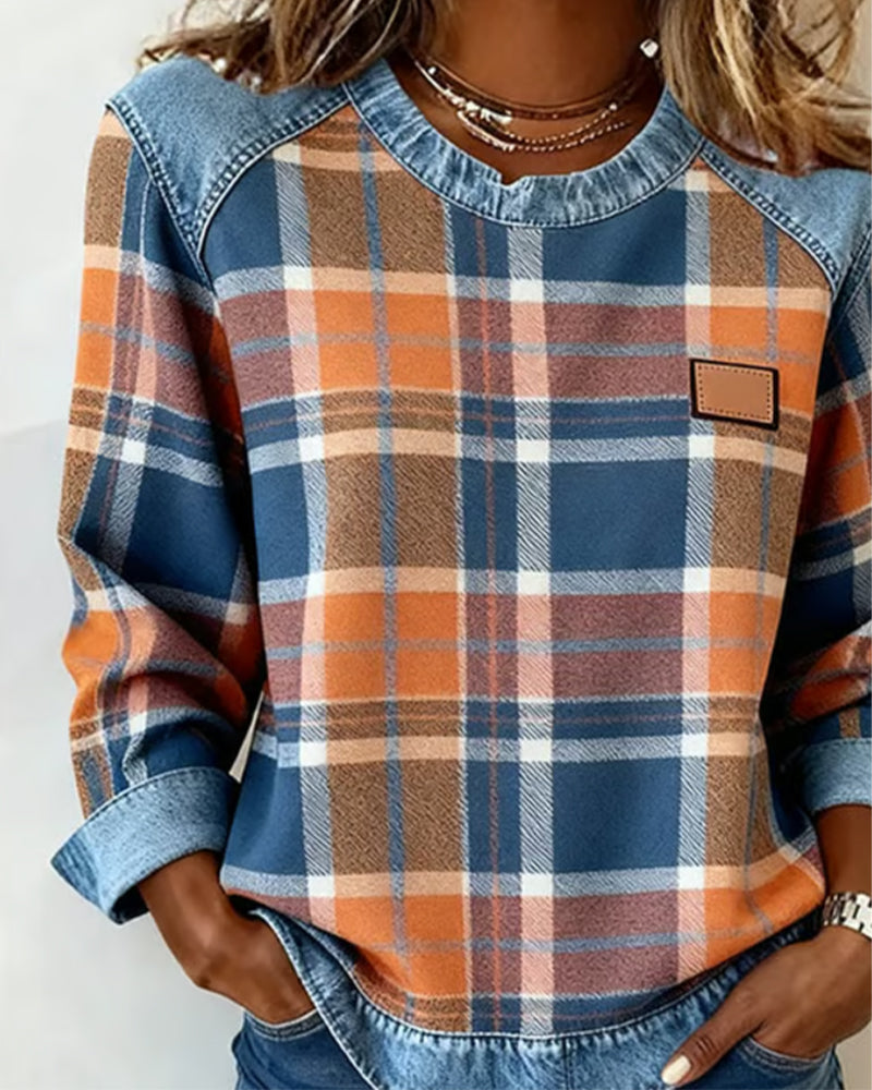 Geruite Dames Trui met Denim Details